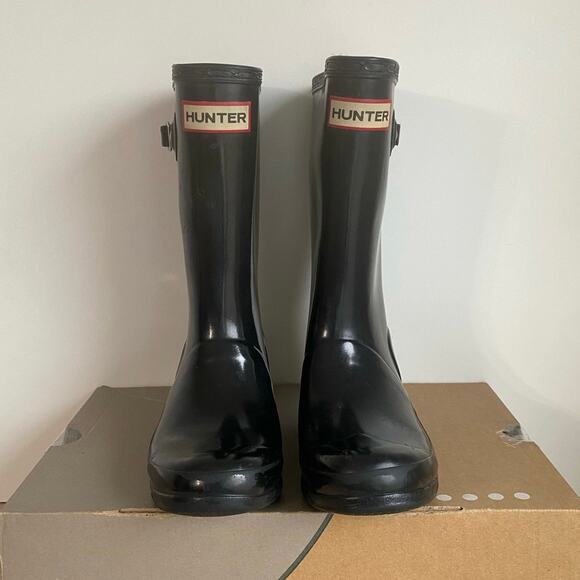 Hunter Original Kids Black Gloss Slip On Rain Boots- US 13 Boy/ 1 Girl - Picture 2 of 10